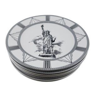 Royal Norfolk Statue of Liberty Art Deco Salad Dessert Plates Set 7 Unused